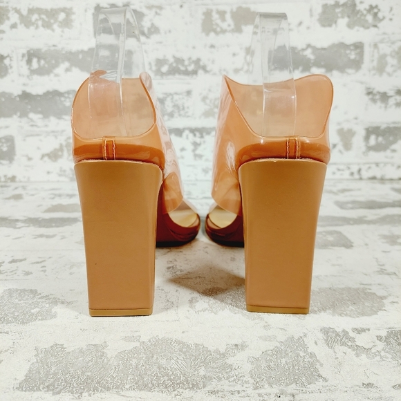 New 42 Gold The Linx Vinyl Slide In Open Toe Heels M455 - Picture 5 of 11